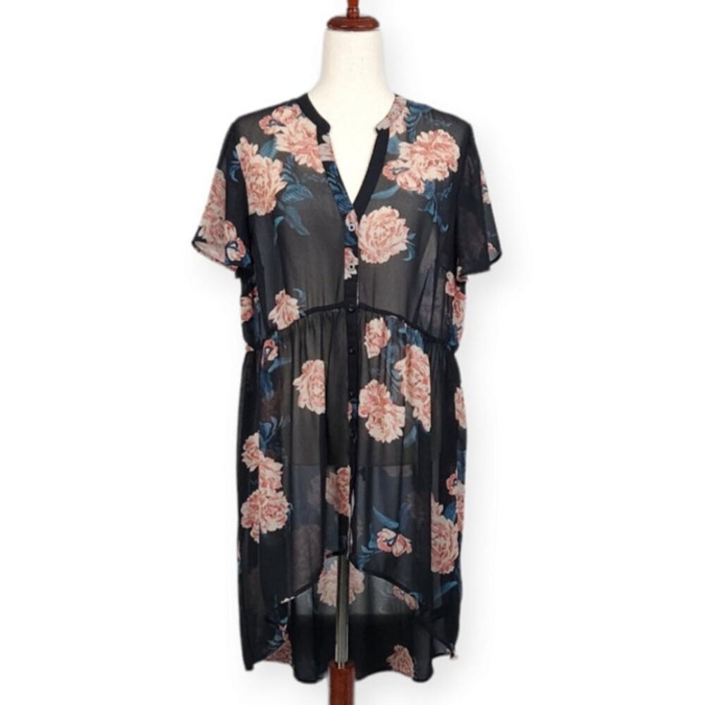 Torrid Lexie Babydoll Chiffon Tunic in Rainbow Flowers Sheer Women's Size Large